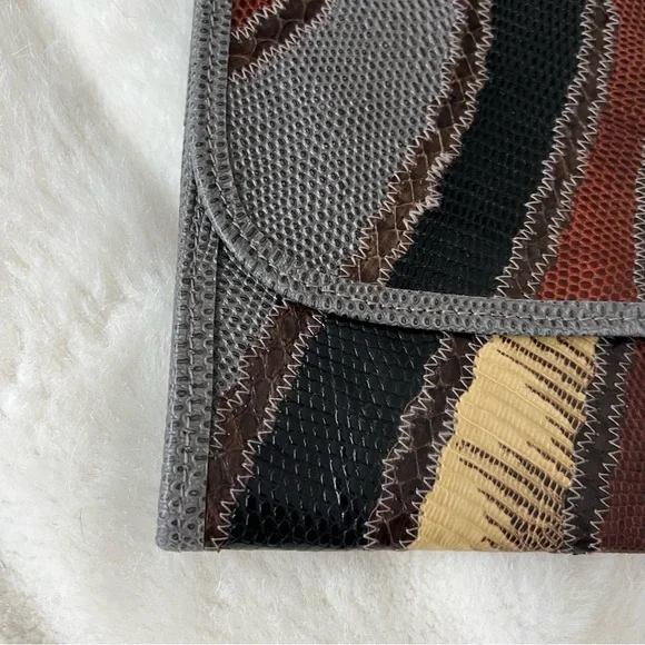 Carlos Falchi 1980s Grey/Brown/Black Exotic Skins Vintage Clutch